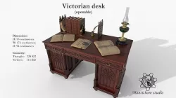 Openable victorian work desk Low-poly 3D model