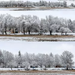 Panorama of the park with a lake and snow-covered trees - 46k 3D model