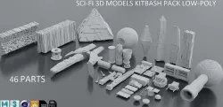 sci-fi 3d models kitbash pack low poly Low-poly 3D model