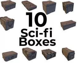 Sci-Fi Boxes Pack 10 Pieces Low-poly 3D model