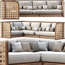 Sofia Corner Rattan Restaurant Sofa  3D model