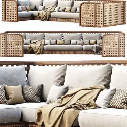 Sofia Large Rattan Restaurant Sofa  3D model