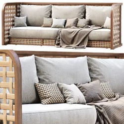 Sofia Three Seater Restaurant Rattan Sofa 3D model