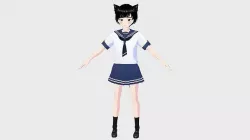 STUDENT GIRL KAWAII CAT WOMAN 3D ASIAN RIGGED T POSE SHAPE KEYS Low-poly 3D model