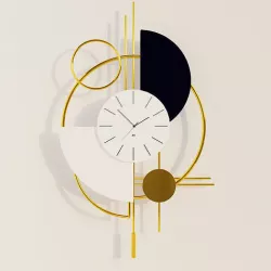 3D Round Wall Clock Gold Pendulum Mute Metal Nordic Style Low-poly 3D model