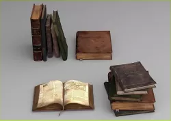 Ancient books old books open books bookstall pile of books desk 3D model