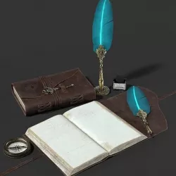 Antique Pen and Ink with Diary Low-poly 3D model