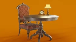 antique table and chair clock and lamp Low-poly 3D model