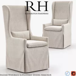 Belgian Wingback Slip Covered Dining Armchair 3D model