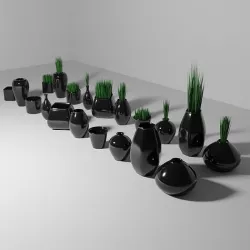 Black Ceramic Pots Collection Low-poly 3D model