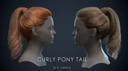 Curly pony tail Low-poly 3D model