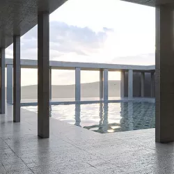 Desert square concrete landscape with pool 3D model