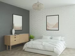 Empty room with black deocrative wall and loft style window 3D model