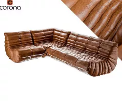 Ethnic leather L-shape sofa with wrinkles 3D model