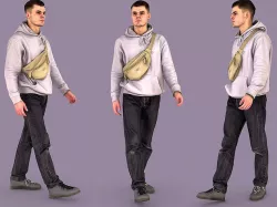 Guy in Lilac Hoodie Is Walking 3D model
