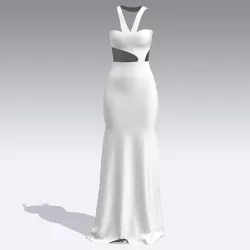 HEART NECKLINE V SHAPE BELTED PANELED DRESS LONG MODERN 3D model