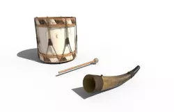 Historic war drum and signal horn Low-poly 3D model