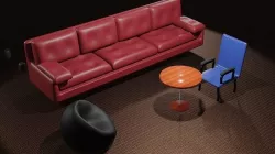 Household Furniture Red Sofa Blue Chair Bean Bag and Table 3D model