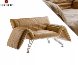 Leather armchair with bending armrests 3D model