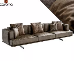 Leather industrial sofa with metal legs 3D model