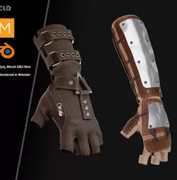 Mediaval Gloves in Steampumk Style 3D model