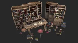 Medieval Library Furniture Set Low-poly 3D model