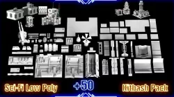 Mega Sci-Fi Low Poly Building Kitbash Pack - Game Ready Low-poly 3D model
