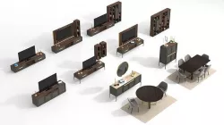 Modular dinning room and media console complete set 3D model