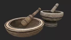Mortar and pestle Medieval set Low-poly 3D model