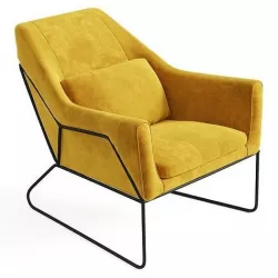 Mustard Velvet Metal Framed Armchair 3D model