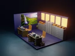 Office room Low poly blender modeling Low-poly 3D model