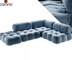 Quilted suede L shape sofa 3D model