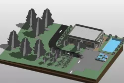 Resort house with swimming pool and parking and garden in Revit 3D model