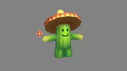 Straw Hat Cactus Monster Low-poly 3D model