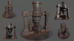 Stylized Fantasy Machine - Industrial Forge Press Low-poly 3D model
