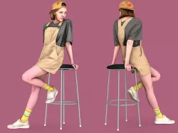 Teen Girl Leans on a Bar Stool 3D model