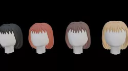 Woman hair short with bangs - Cartoon Low-poly 3D model