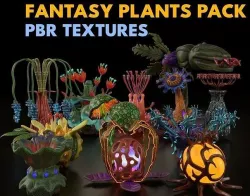 Fantasy plants pack Low-poly 3D model