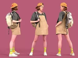 Girl in Jumpsuit-dress with Backpack 3D model