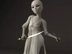 Grey Alien female with daggers 3D model