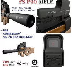 INCREDIBLE FS P90 RIFLE with silencer and reflex sight Low-poly 3D model
