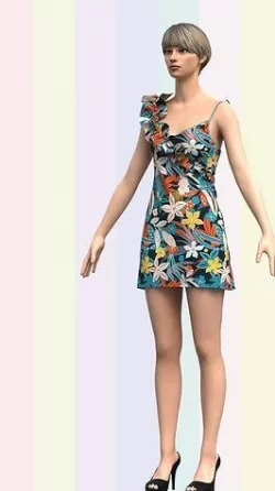 Ladies Frill Dress Low-poly 3D model