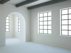 Living room scene with arch corridor and many windows 3D model
