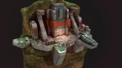 Low poly sci fi outpost buildings on cliffs environment Low-poly 3D model