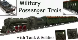Military Passenger Train with Tank and Soldier Low-poly 3D model