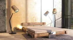 Solid Wood Frame Bed 3D Model - Dark Coloured Wood- Game Ready Low-poly 3D model