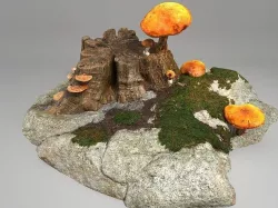 Stump moss mushroom stone 3D model