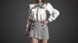 Tie neck ruffled chiffon dress Low-poly 3D model