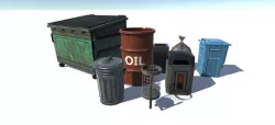 Trashbin set Low-poly 3D model