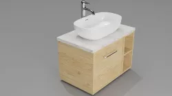 White basin for hand face wash with wooden counter marble top 3D model